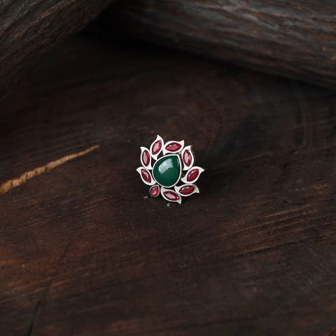 Multicolor - antique silver finish oxidised stone work ring