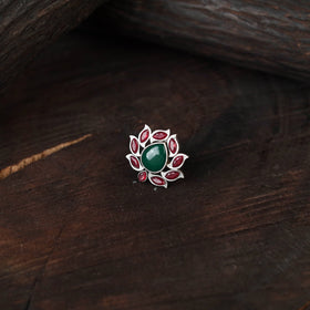 Multicolor - antique silver finish oxidised stone work ring