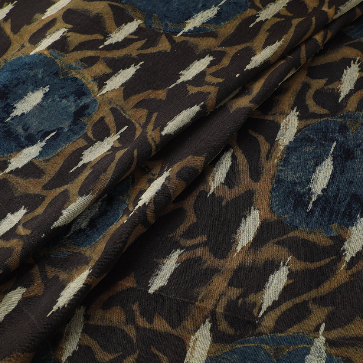 Brown - Ajrakh Hand Block Print Natural Dyed Modal Silk Fabric 58