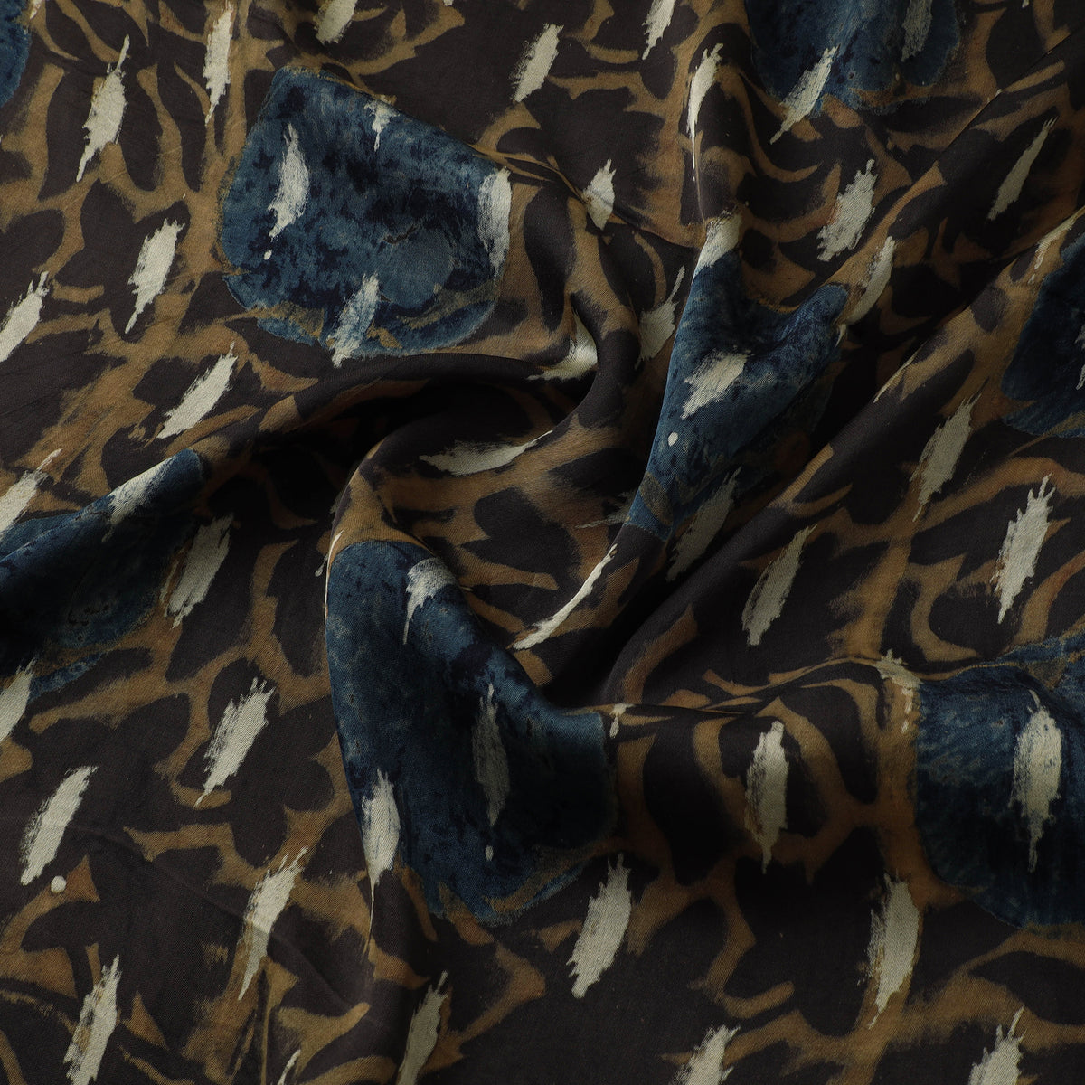 Brown - Ajrakh Hand Block Print Natural Dyed Modal Silk Fabric 58