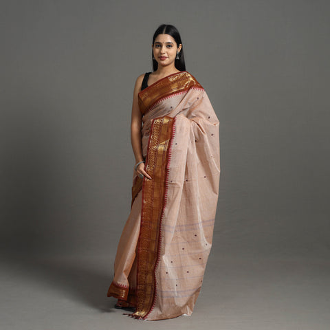 Peach - Kanchipuram Cotton Saree with Buti & Thread Border 38