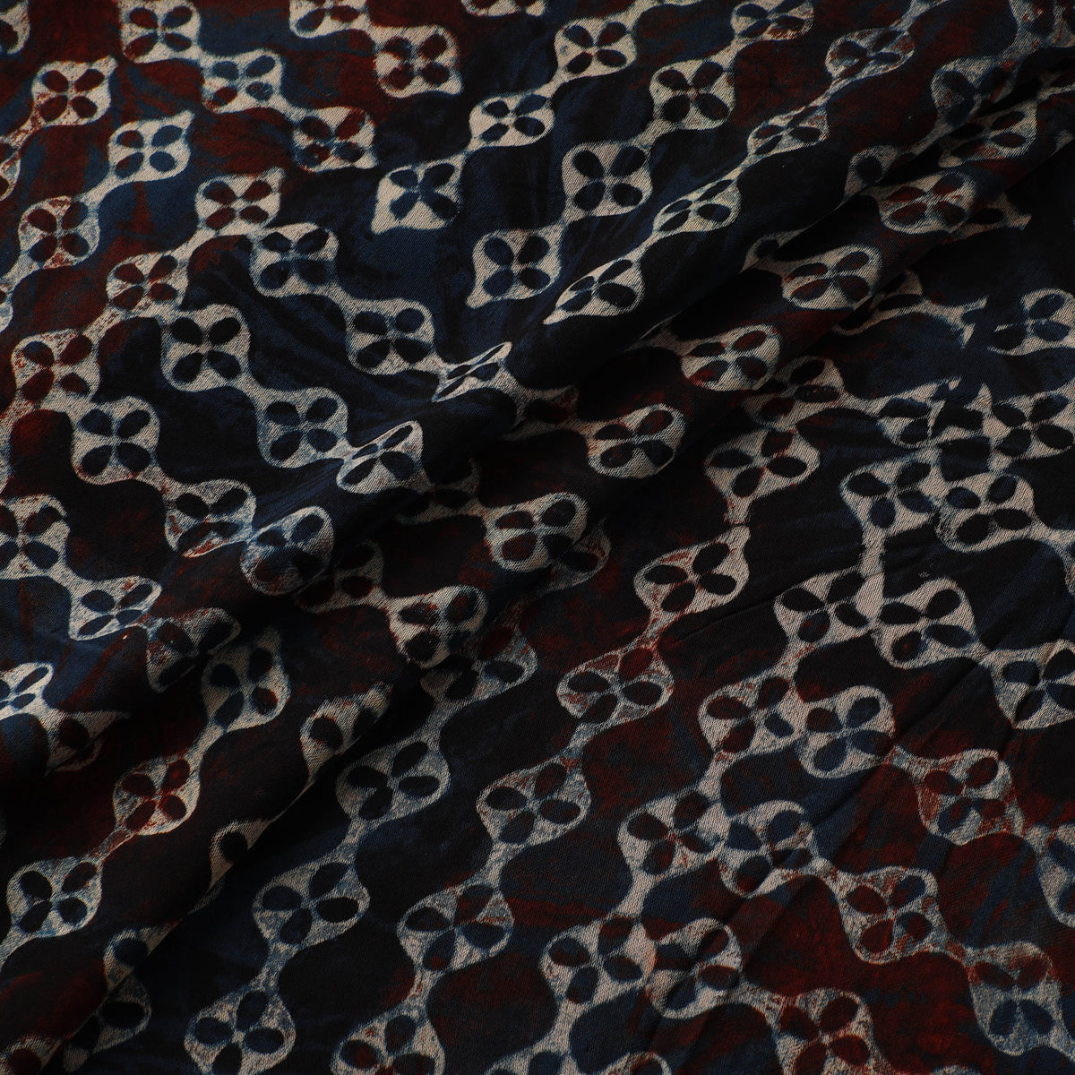 Multicolor - Ajrakh Hand Block Print Natural Dyed Modal Silk Fabric 59