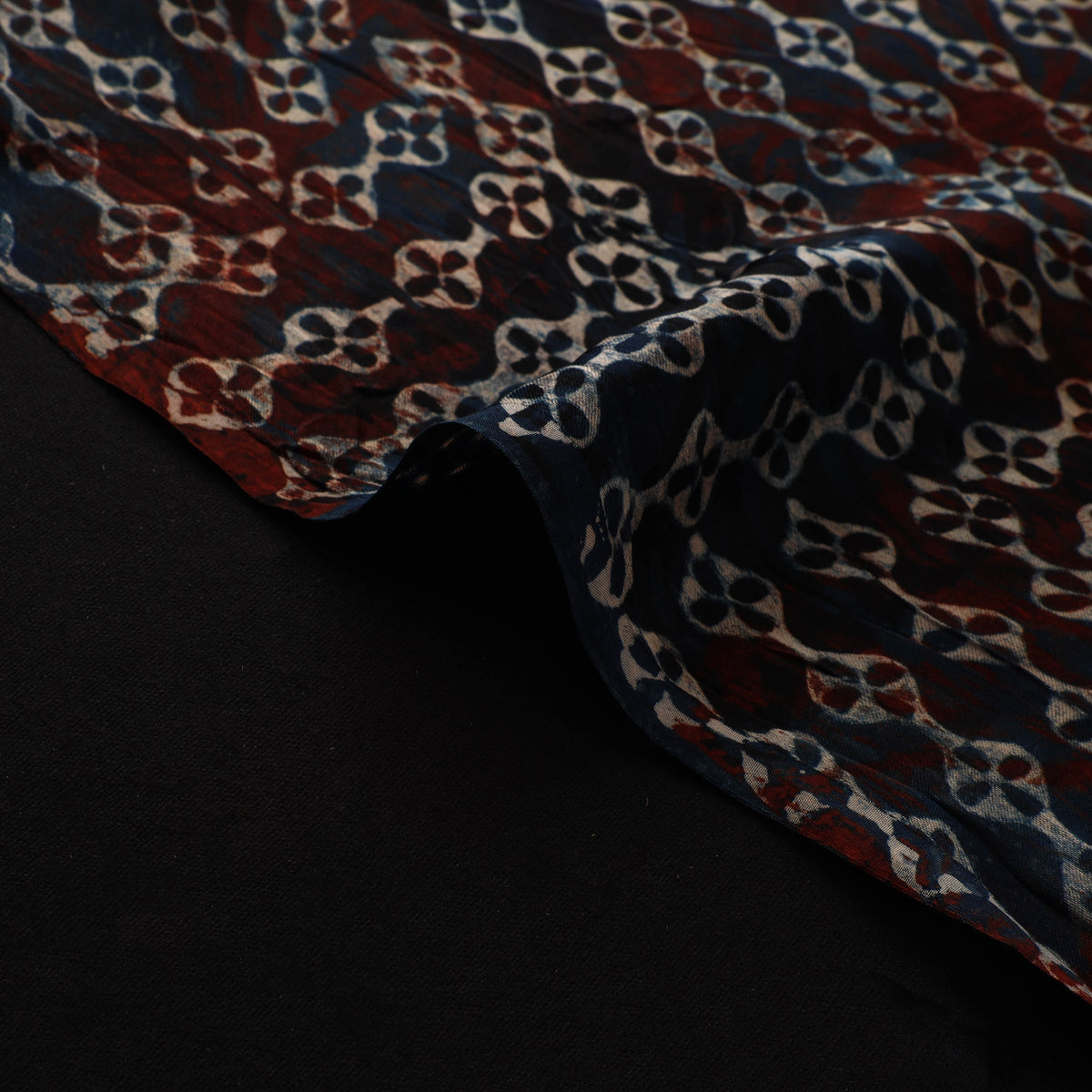 Multicolor - Ajrakh Hand Block Print Natural Dyed Modal Silk Fabric 59
