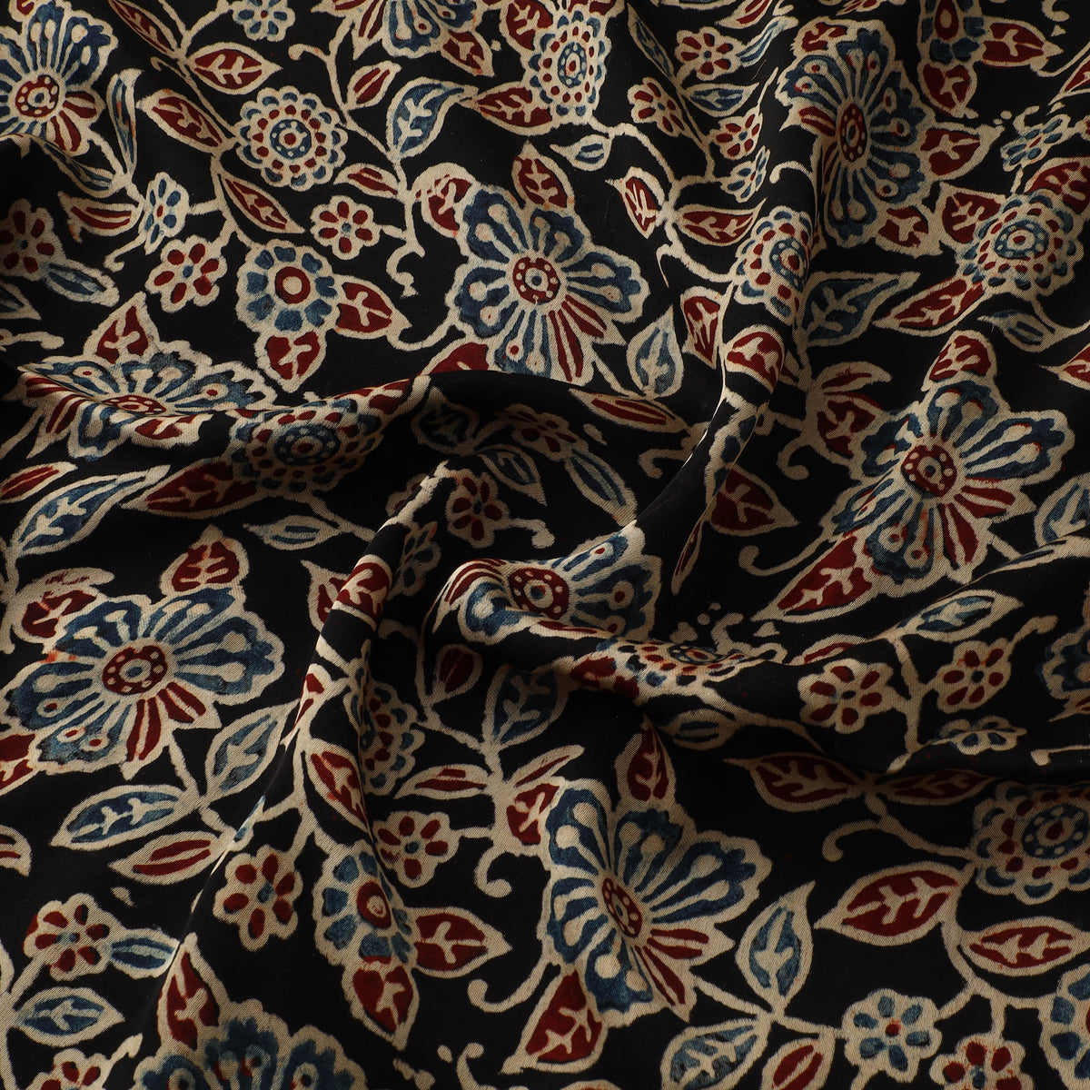 Multicolor - Ajrakh Hand Block Print Natural Dyed Modal Silk Fabric 60