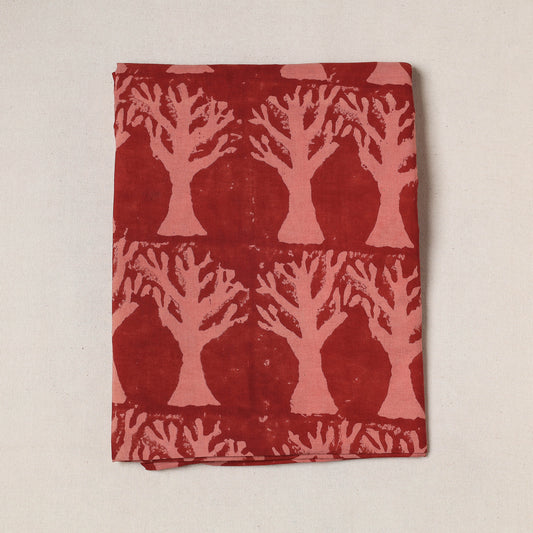 Red - Bindaas Art Block Printed Cotton Precut Fabric (2 meter)
