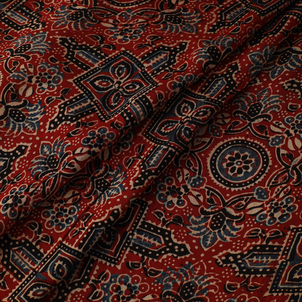 Red - Ajrakh Hand Block Print Natural Dyed Modal Silk Fabric 63