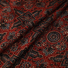 Red - Ajrakh Hand Block Print Natural Dyed Modal Silk Fabric 63