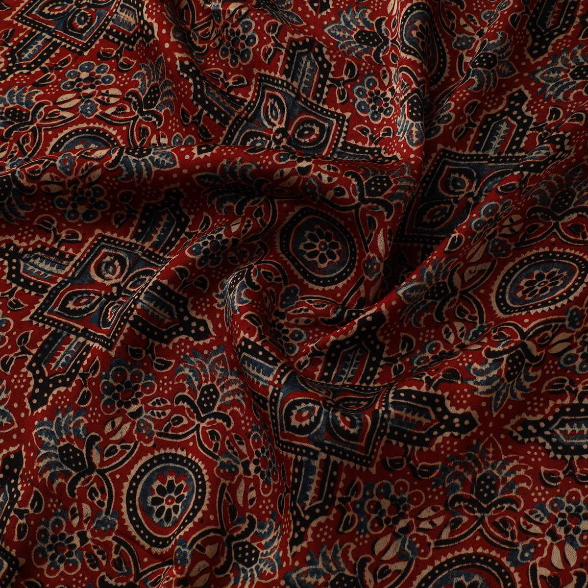 Red - Ajrakh Hand Block Print Natural Dyed Modal Silk Fabric 63