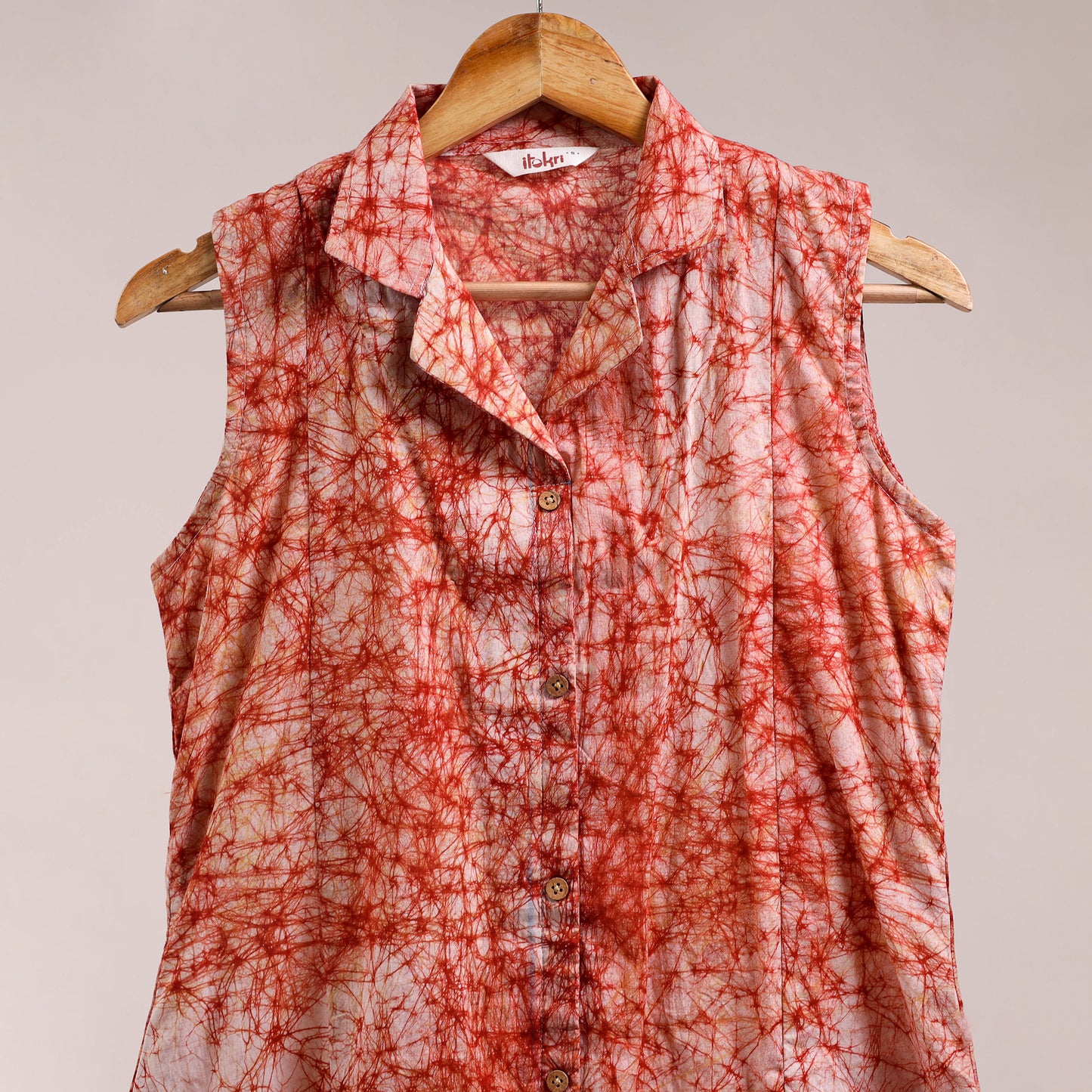 Red - button down cotton batik dress 04 - handcrafted