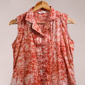 Red - button down cotton batik dress 04 - handcrafted