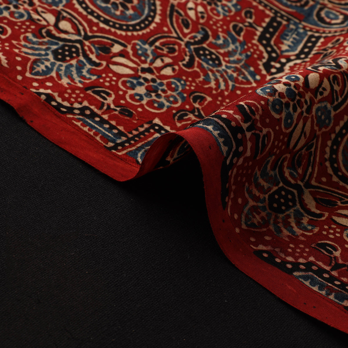Red - Ajrakh Hand Block Print Natural Dyed Modal Silk Fabric 63