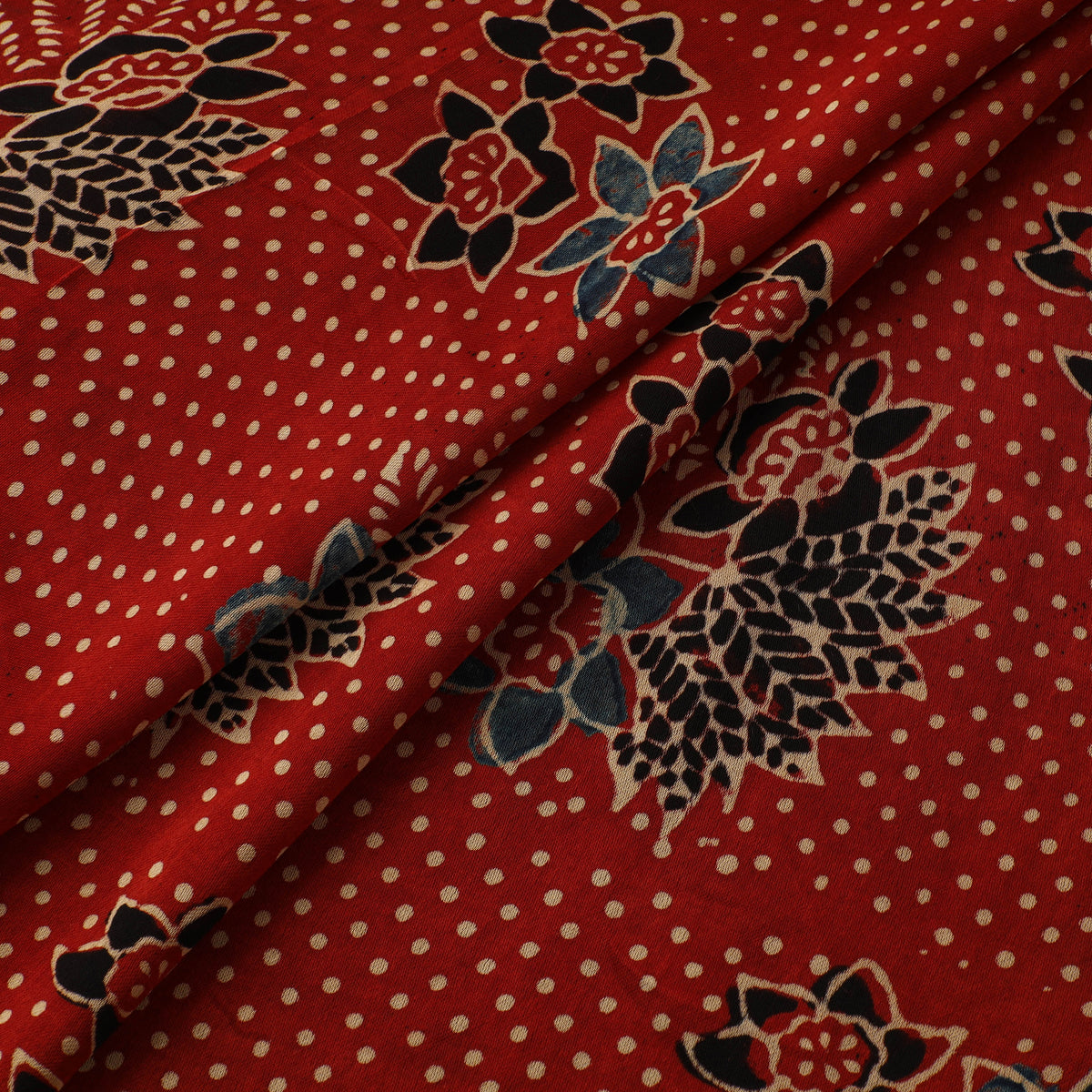 Red - Ajrakh Hand Block Print Natural Dyed Modal Silk Fabric 64