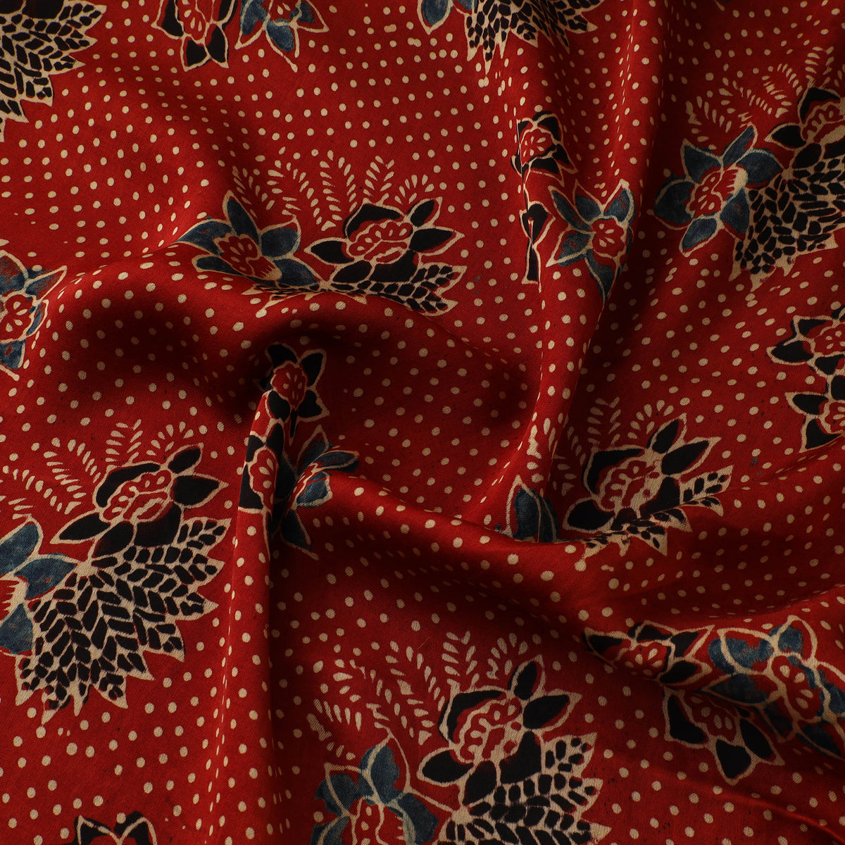 Red - Ajrakh Hand Block Print Natural Dyed Modal Silk Fabric 64
