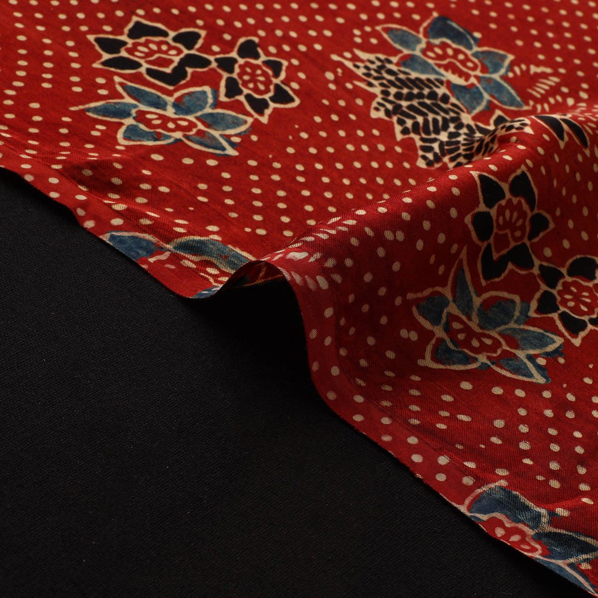 Red - Ajrakh Hand Block Print Natural Dyed Modal Silk Fabric 64