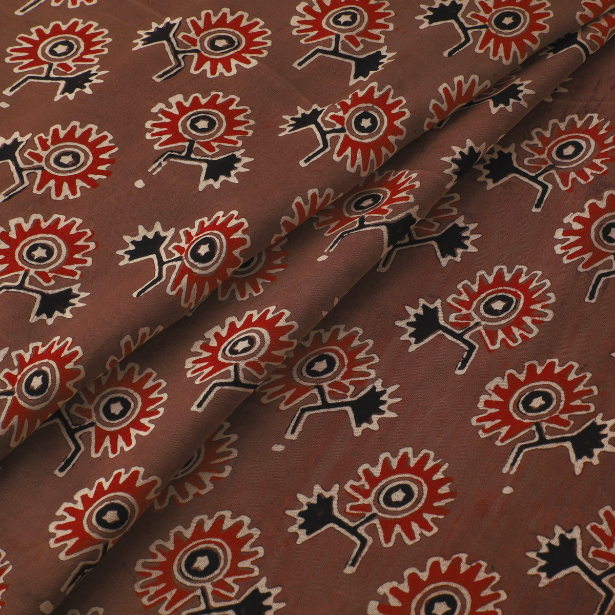 Brown - Ajrakh Hand Block Print Natural Dyed Modal Silk Fabric 65