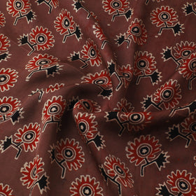 Brown - Ajrakh Hand Block Print Natural Dyed Modal Silk Fabric 65