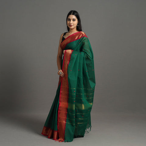 Green - Kanchipuram Cotton Saree with Buti & Thread Border 41