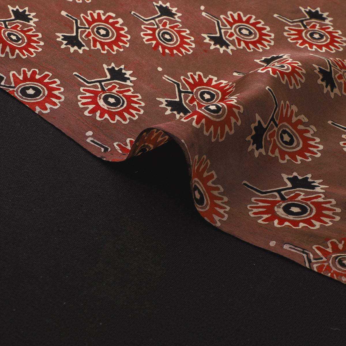 Brown - Ajrakh Hand Block Print Natural Dyed Modal Silk Fabric 65