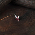 Red - antique silver finish oxidised stone work ring 58