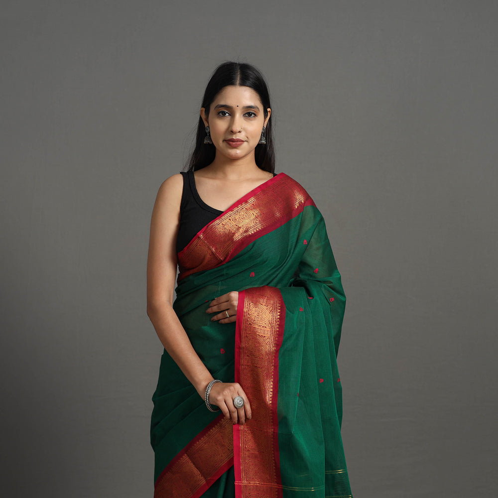 Green - Kanchipuram Cotton Saree with Buti & Thread Border 41