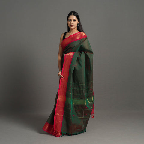 Green - Kanchipuram Cotton Saree with Buti & Thread Border 42