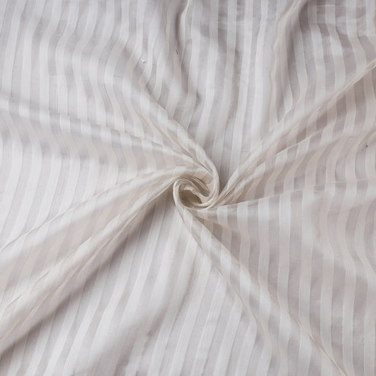 White - Traditional Chanderi Silk Handloom Zari Stripes Fabric