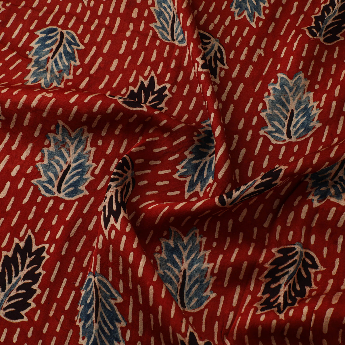 Red - Ajrakh Hand Block Print Natural Dyed Modal Silk Fabric 68