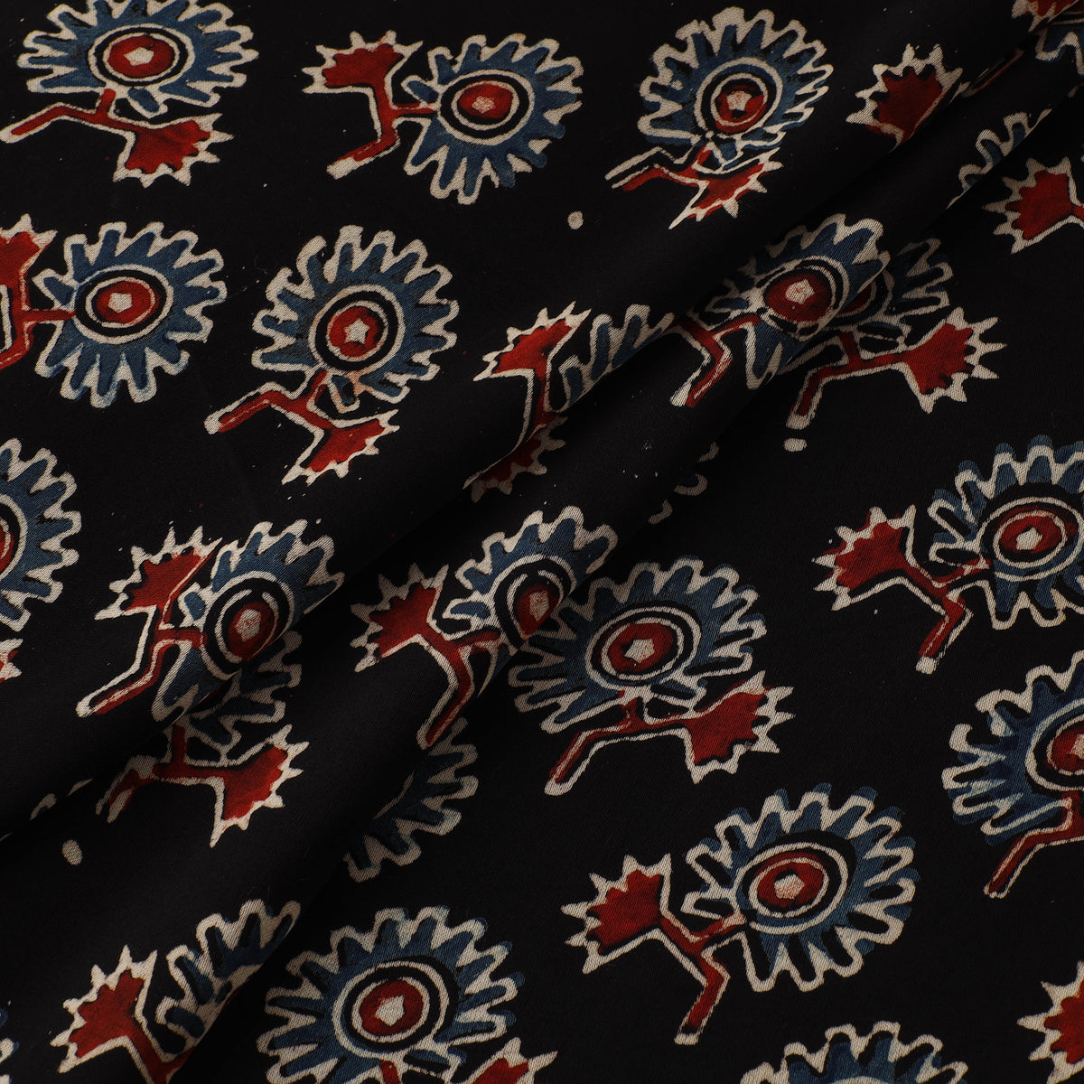 Black - Ajrakh Hand Block Print Natural Dyed Modal Silk Fabric 69