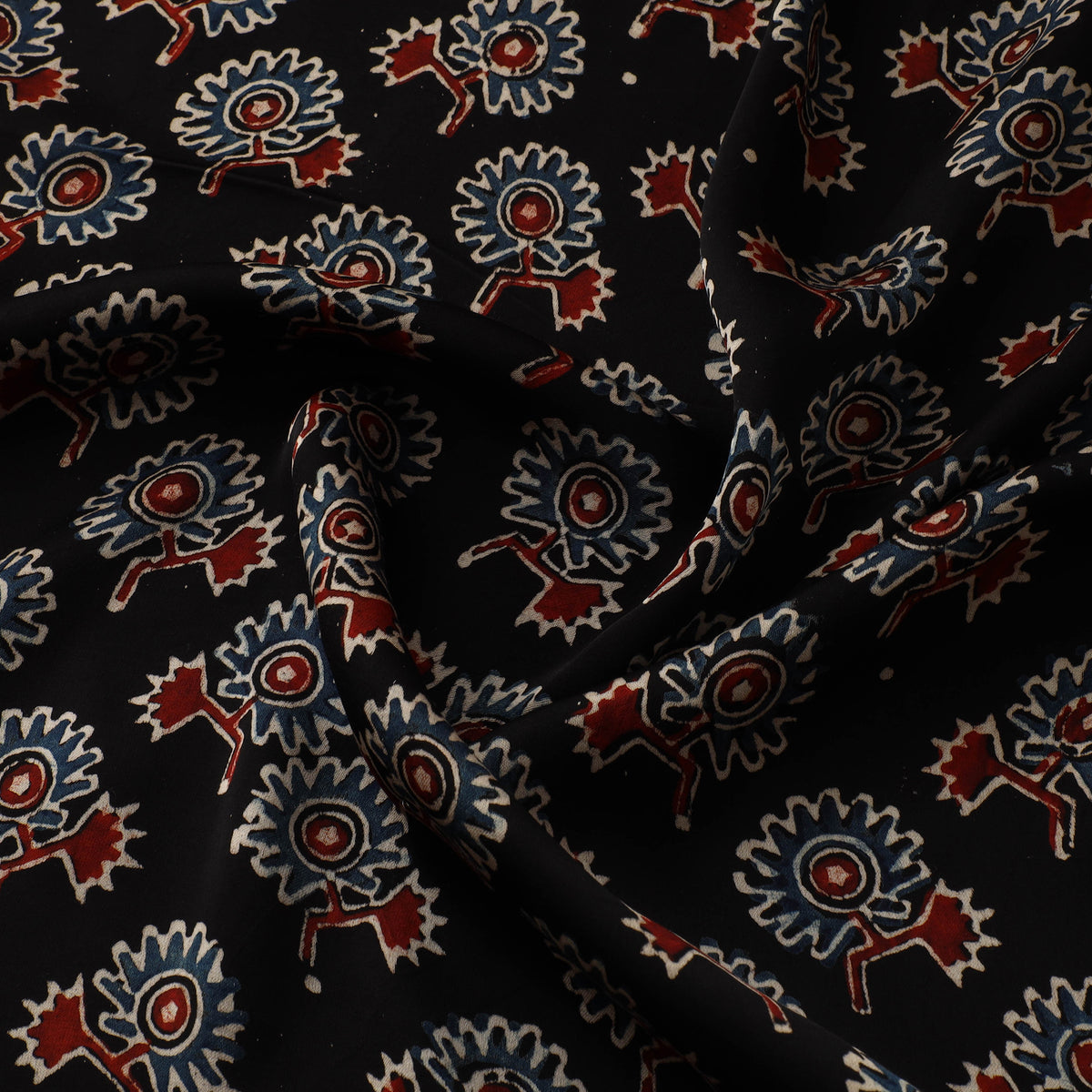 Black - Ajrakh Hand Block Print Natural Dyed Modal Silk Fabric 69