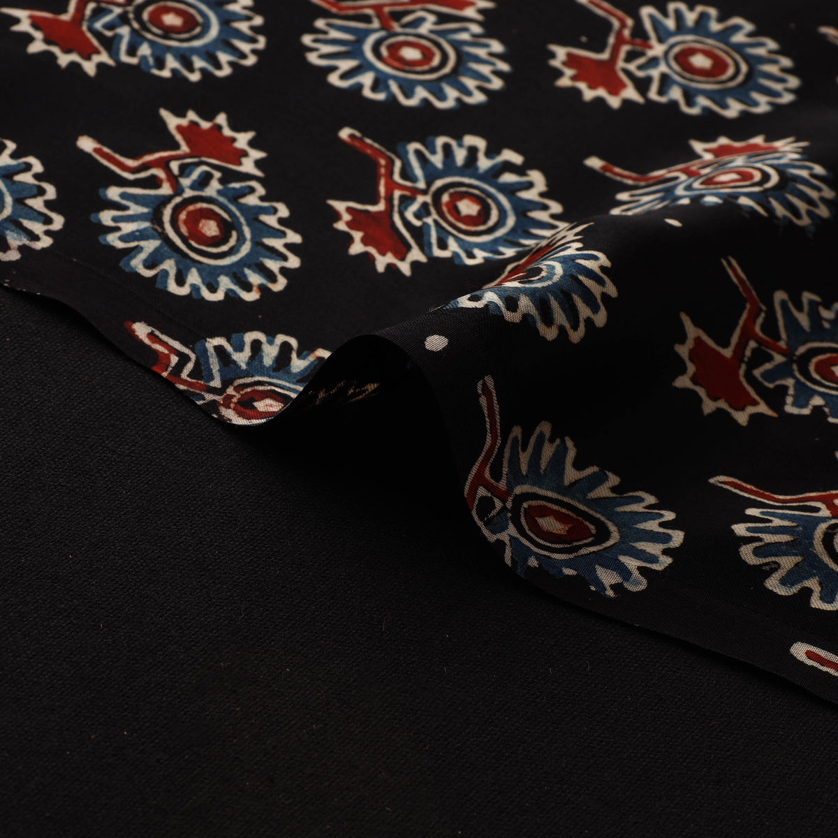 Black - Ajrakh Hand Block Print Natural Dyed Modal Silk Fabric 69