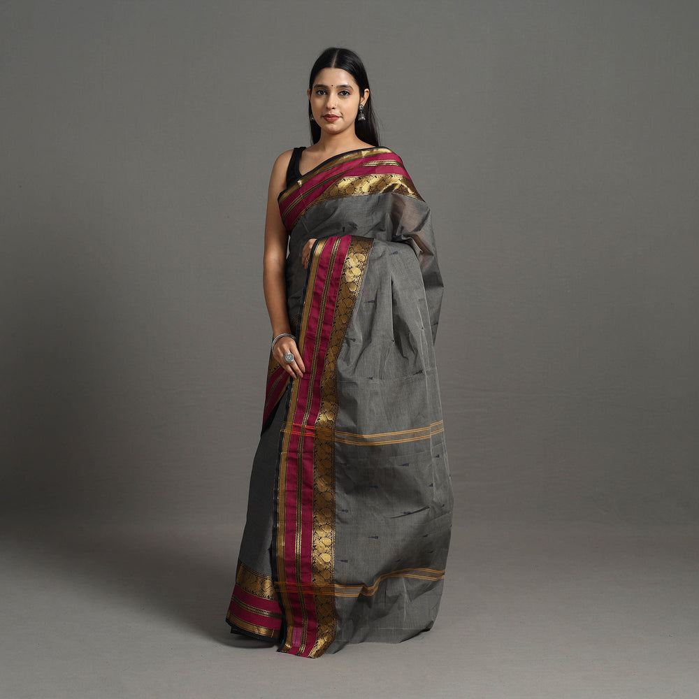 Grey - Kanchipuram Cotton Saree with Buti & Thread Border 43