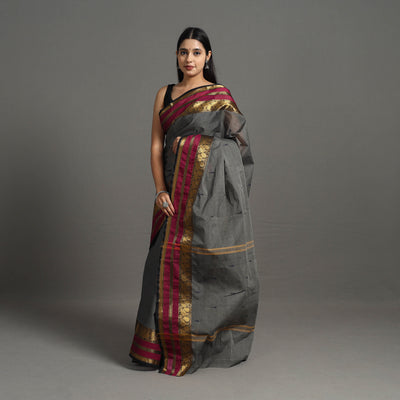 Grey - Kanchipuram Cotton Saree with Buti & Thread Border 43