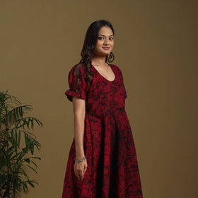 Red - flared cotton batik dress 10 - handcrafted