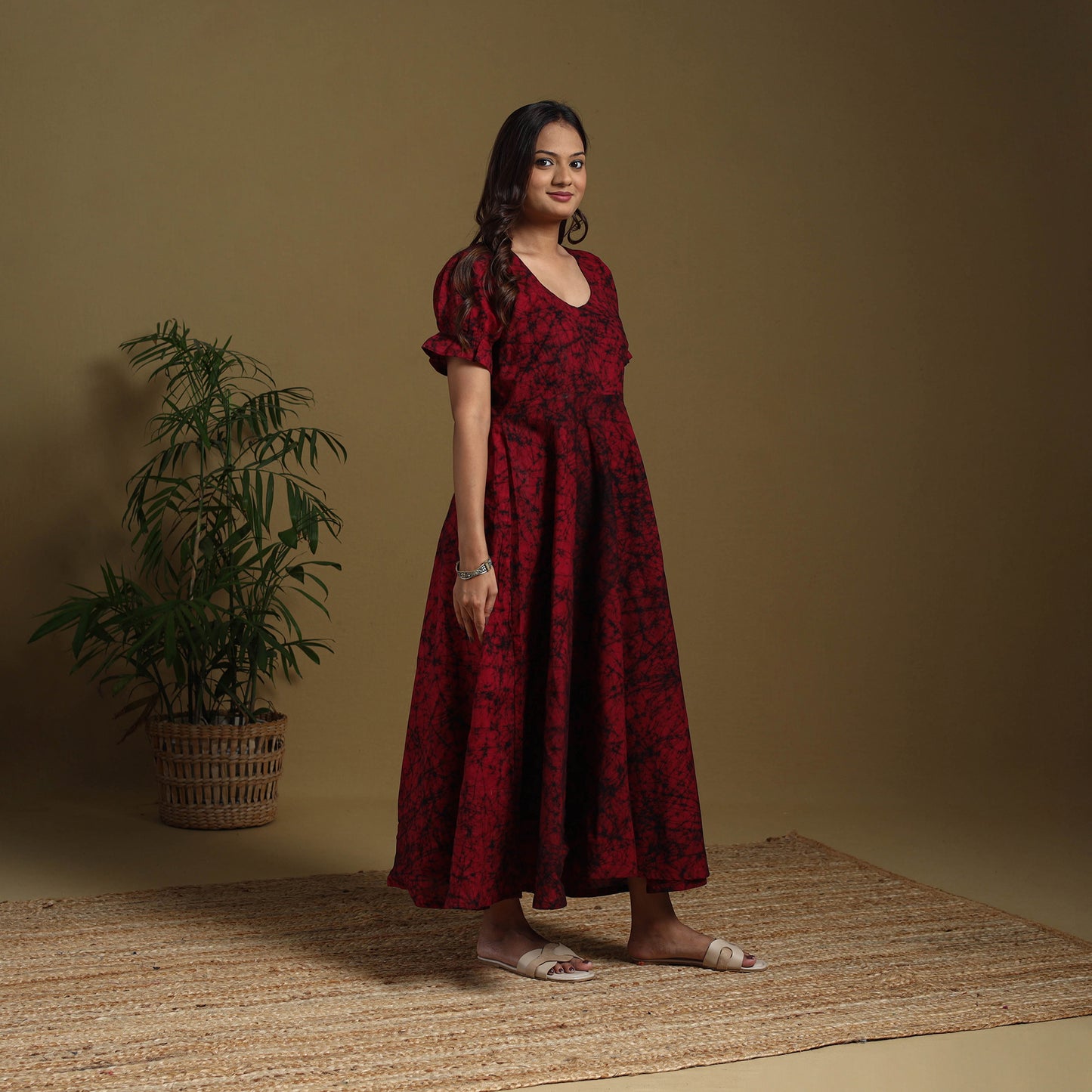 Red - flared cotton batik dress 10 - handcrafted