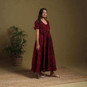 Red - flared cotton batik dress 10 - handcrafted