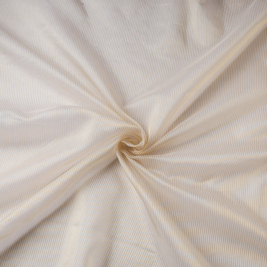 Beige - Traditional Chanderi Silk Handloom Zari Stripes Fabric