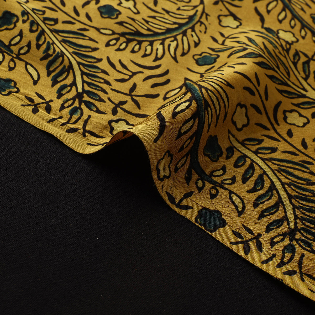Yellow - Ajrakh Hand Block Print Natural Dyed Modal Silk Fabric 70