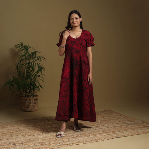 Red - flared cotton batik dress 10 - handcrafted