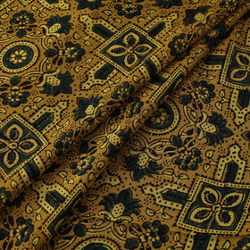 Yellow - Ajrakh Hand Block Print Natural Dyed Modal Silk Fabric 71