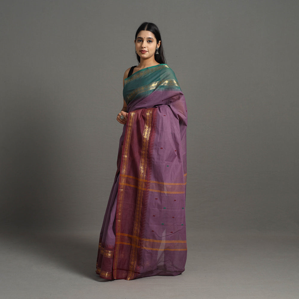 Purple - Kanchipuram Cotton Saree with Buti & Thread Border 44