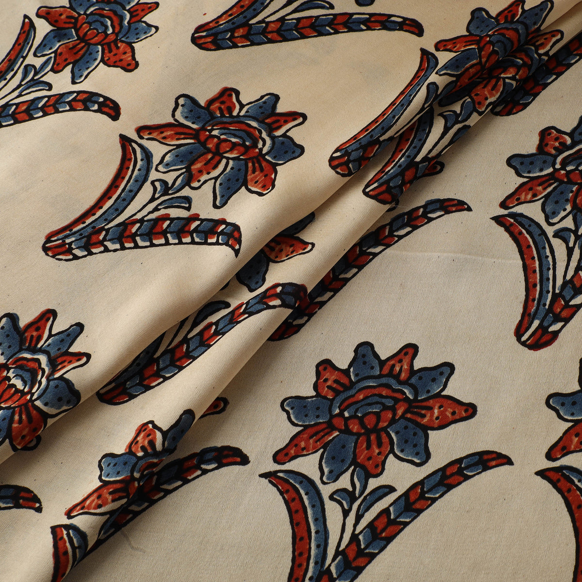 Beige - Ajrakh Hand Block Print Natural Dyed Modal Silk Fabric 73