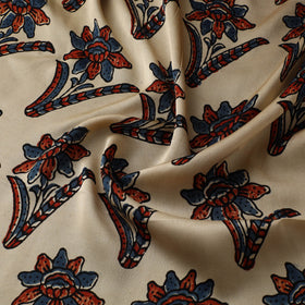 Beige - Ajrakh Hand Block Print Natural Dyed Modal Silk Fabric 73