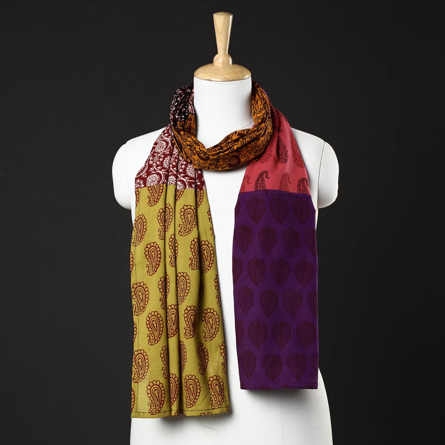 Multicolor - Bagh Hand Block Printed Patchwork Cotton Stole