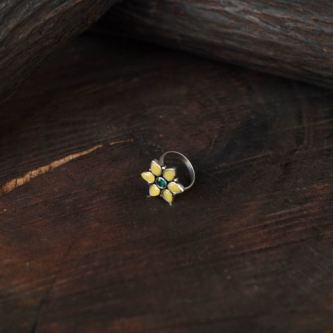 Yellow - antique silver finish oxidised stone work ring 69