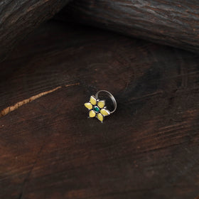 Yellow - antique silver finish oxidised stone work ring 69