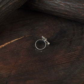 Yellow - antique silver finish oxidised stone work ring 69