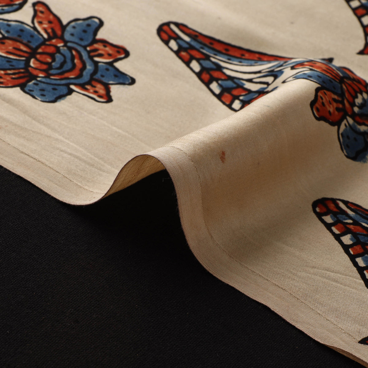 Beige - Ajrakh Hand Block Print Natural Dyed Modal Silk Fabric 73