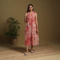 Red - button down cotton batik dress 04 - handcrafted