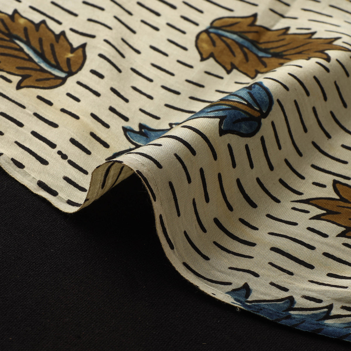 Beige - Ajrakh Hand Block Print Natural Dyed Modal Silk Fabric 74