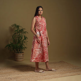 Red - button down cotton batik dress 04 - handcrafted